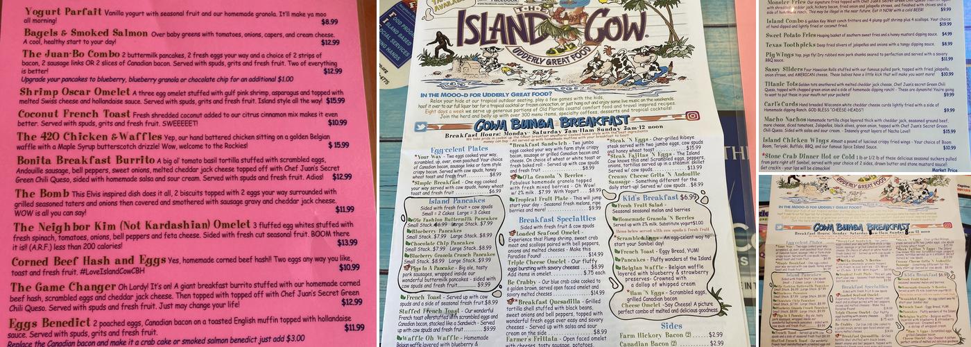 The Island Cow Menu
