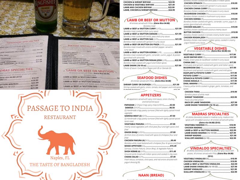 Passage To India Menu