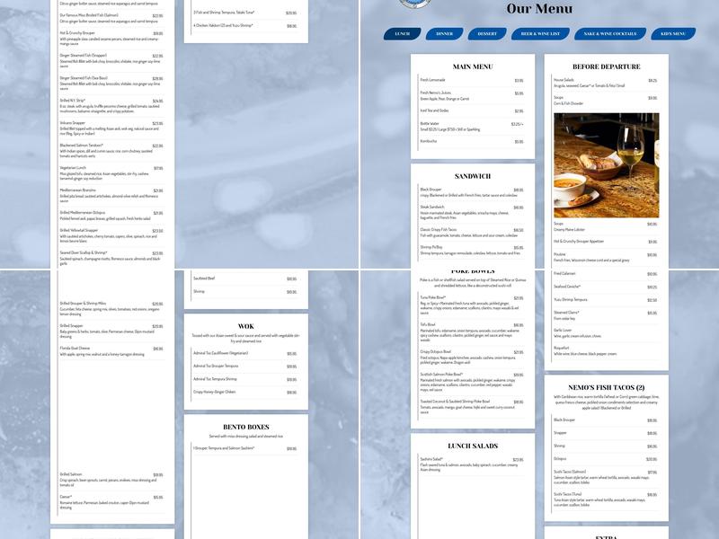 USS Nemo Restaurant Menu