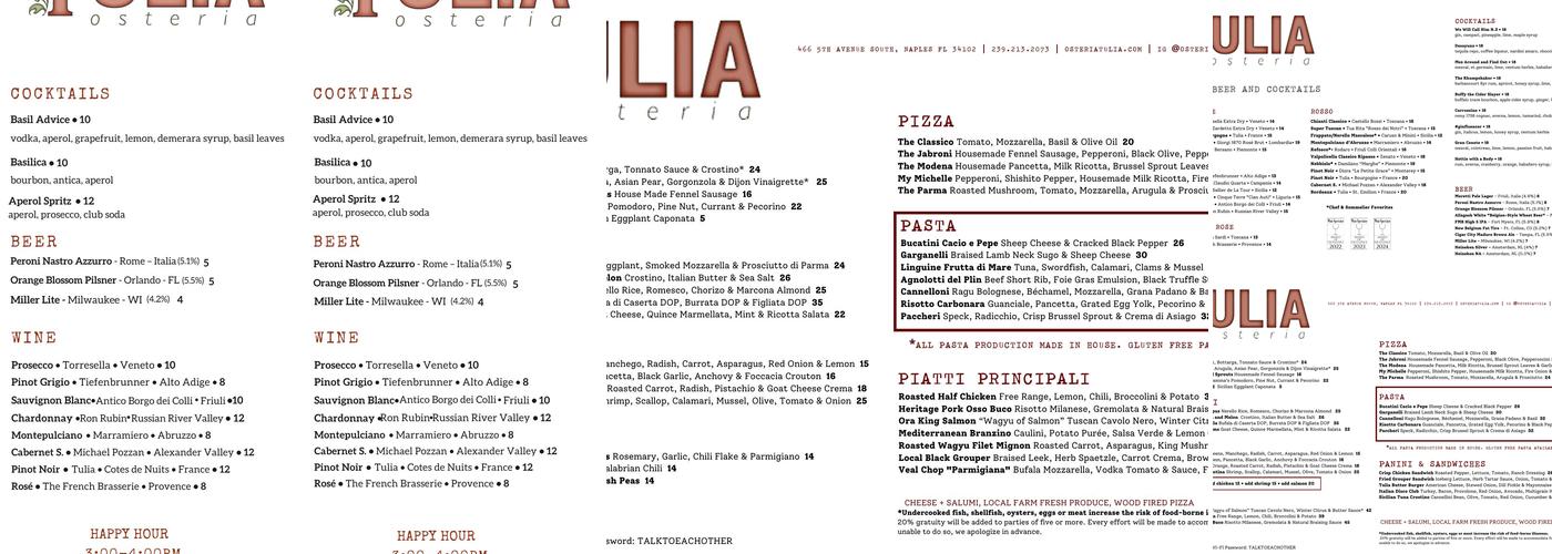 Osteria Tulia Menu