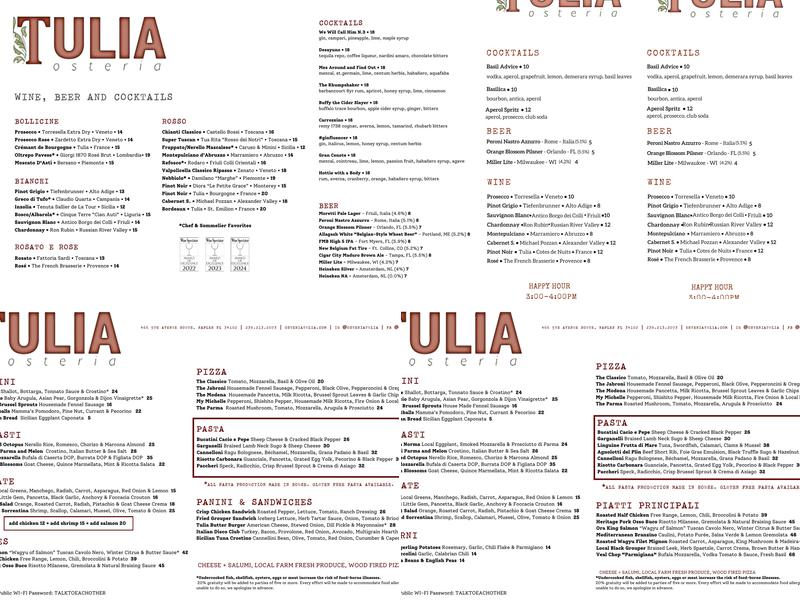 Osteria Tulia Menu