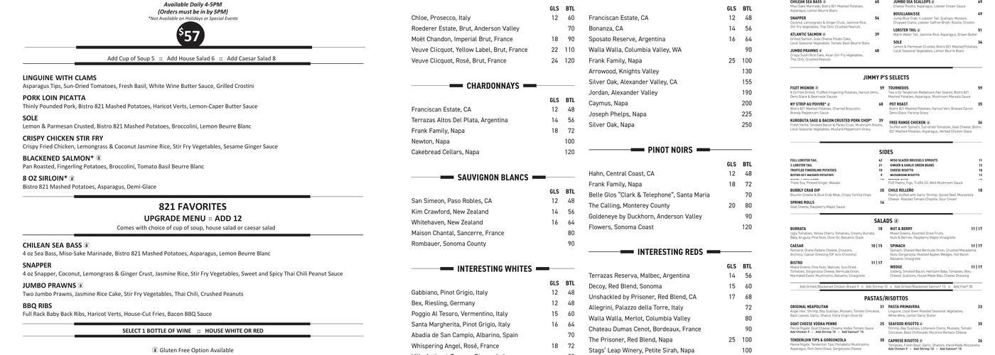 Bistro 821 Menu