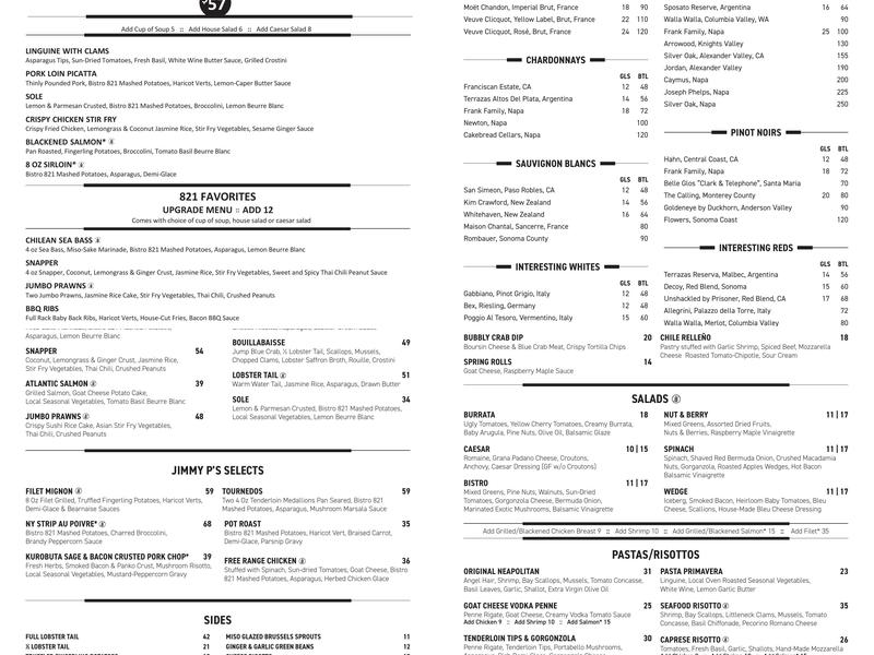 Bistro 821 Menu