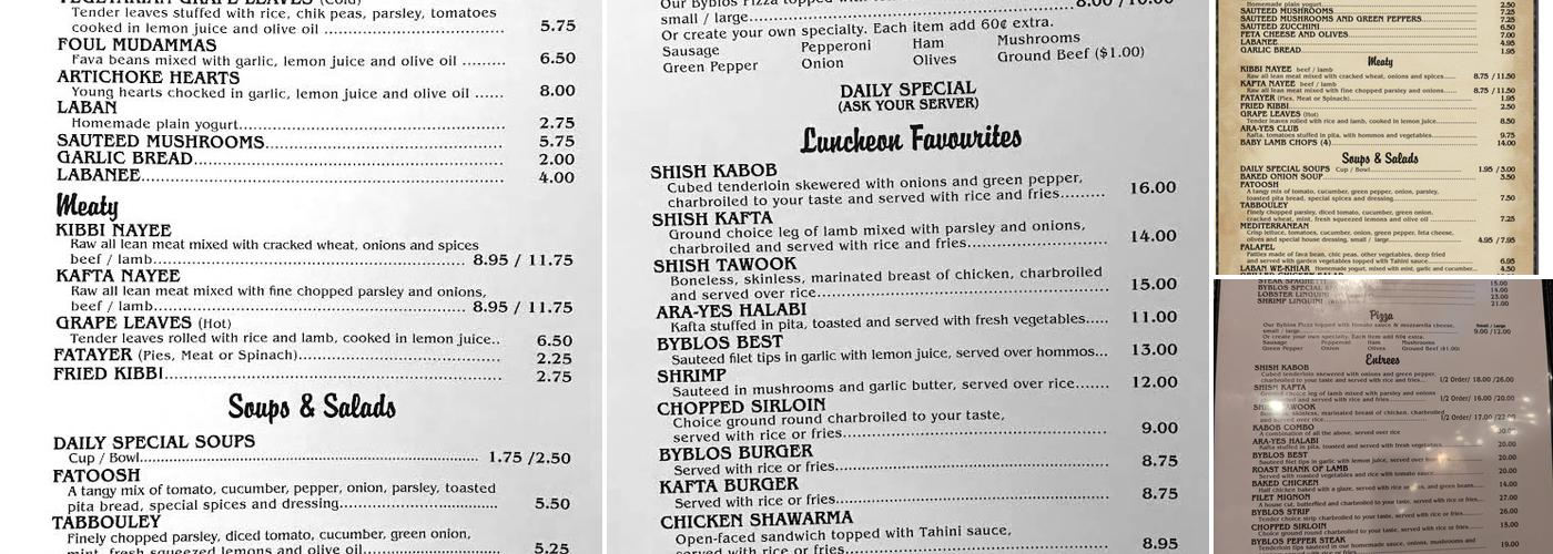 Byblos Menu