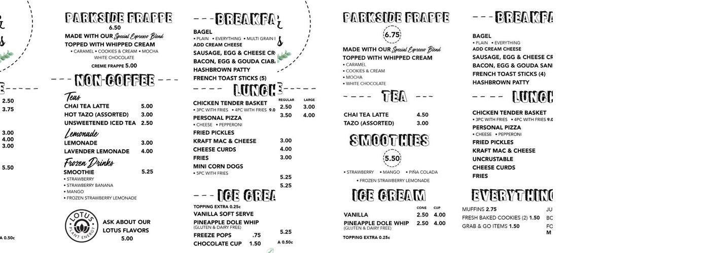 Tony & Ada's Cafe Menu