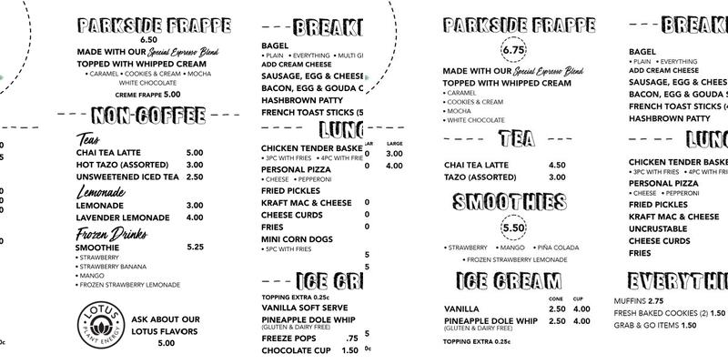 Tony & Ada's Cafe Menu