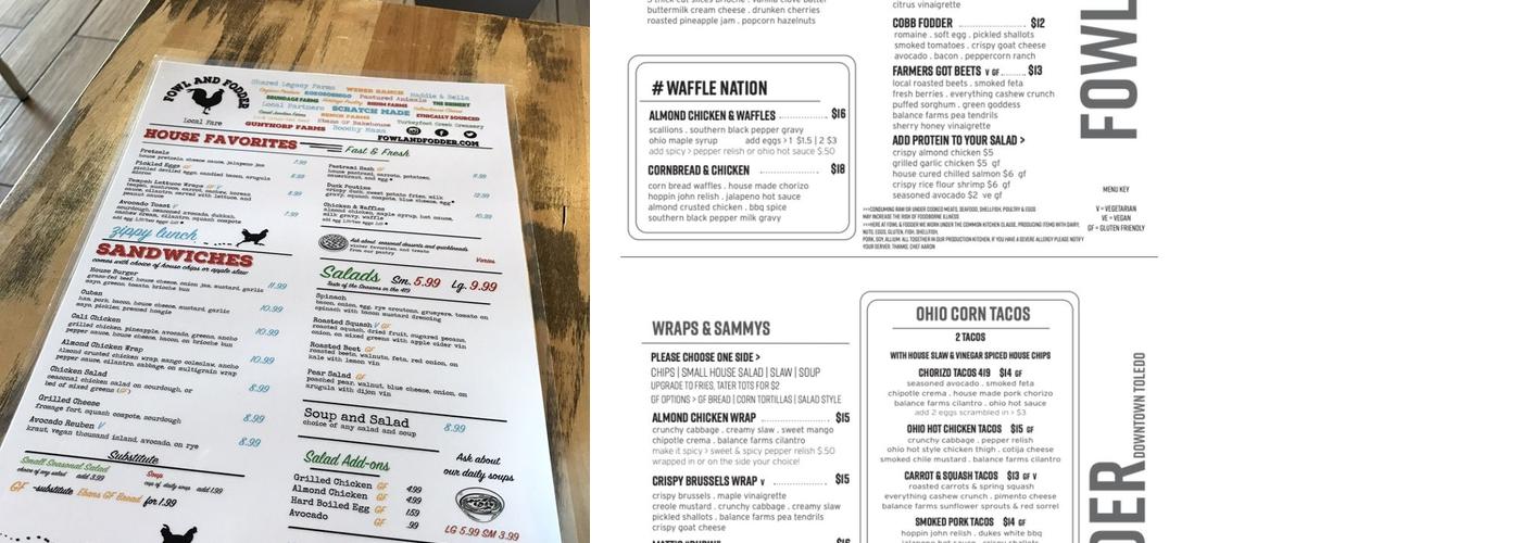 Fowl and Fodder Menu