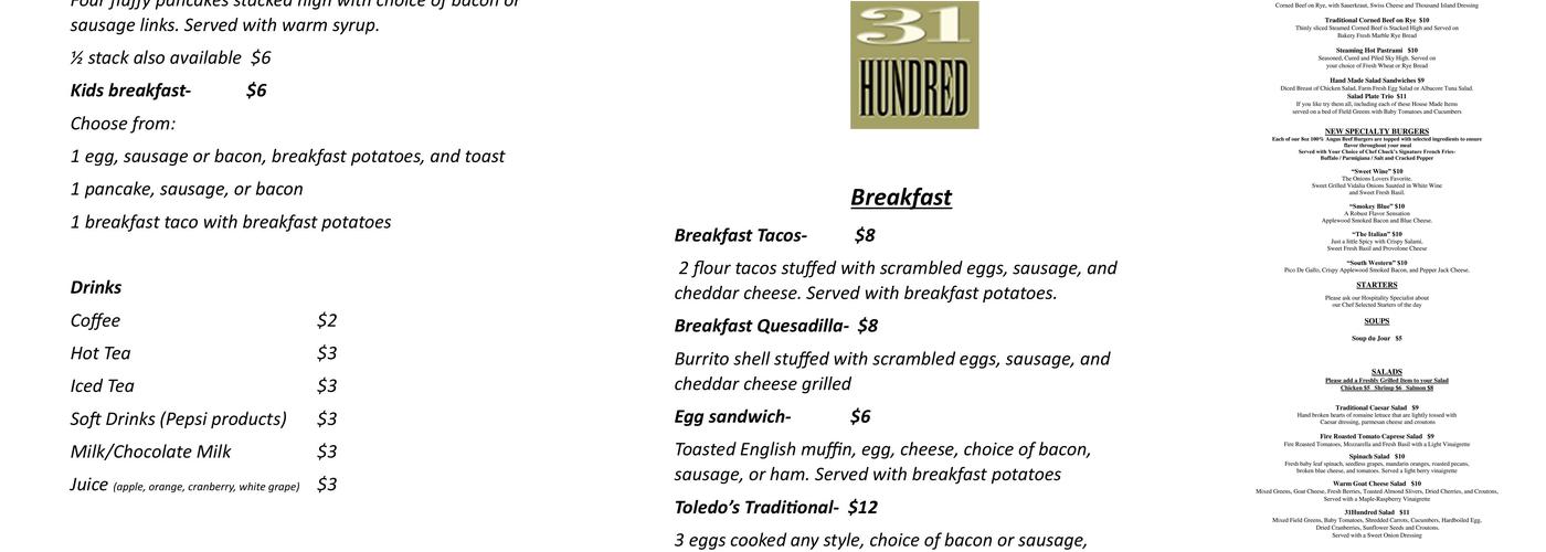 31 Hundred Restaurant & Bar Menu