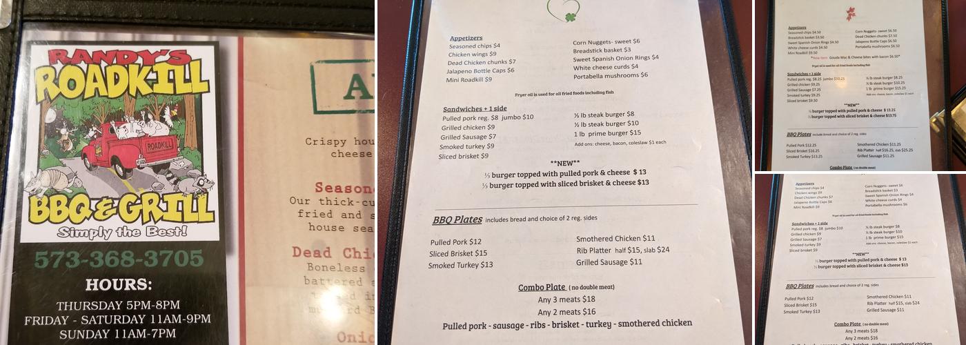 Randy's Roadkill BBQ & Grill Menu