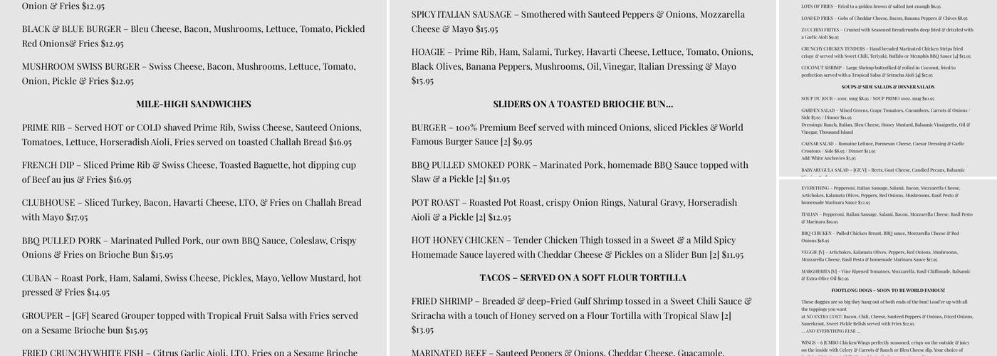 Cape Cabaret Menu
