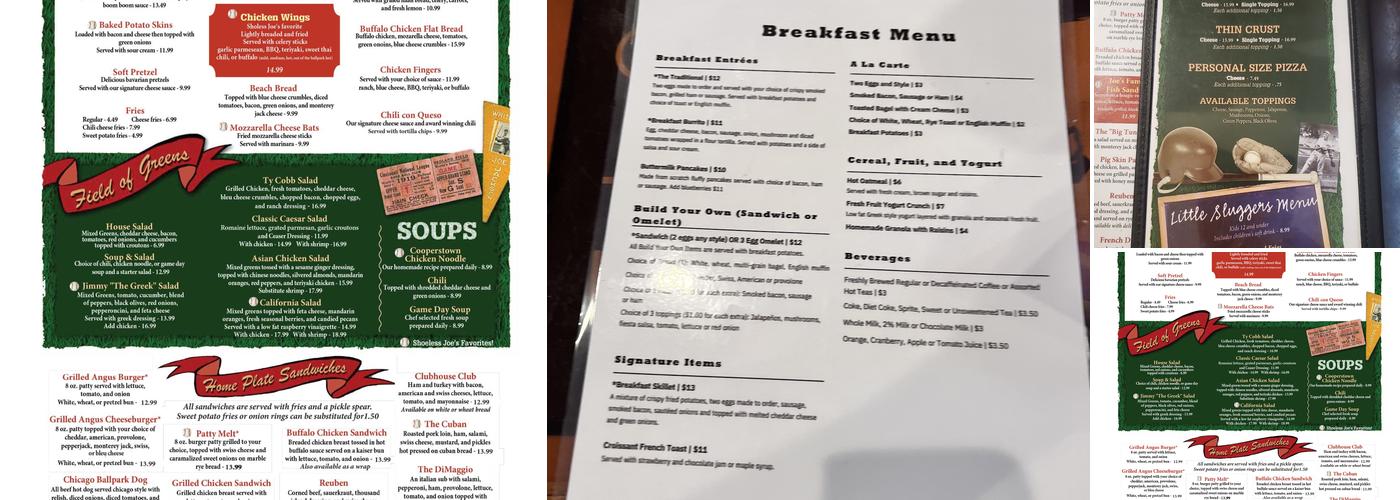 Shoeless Joe's Sports Cafe Menu