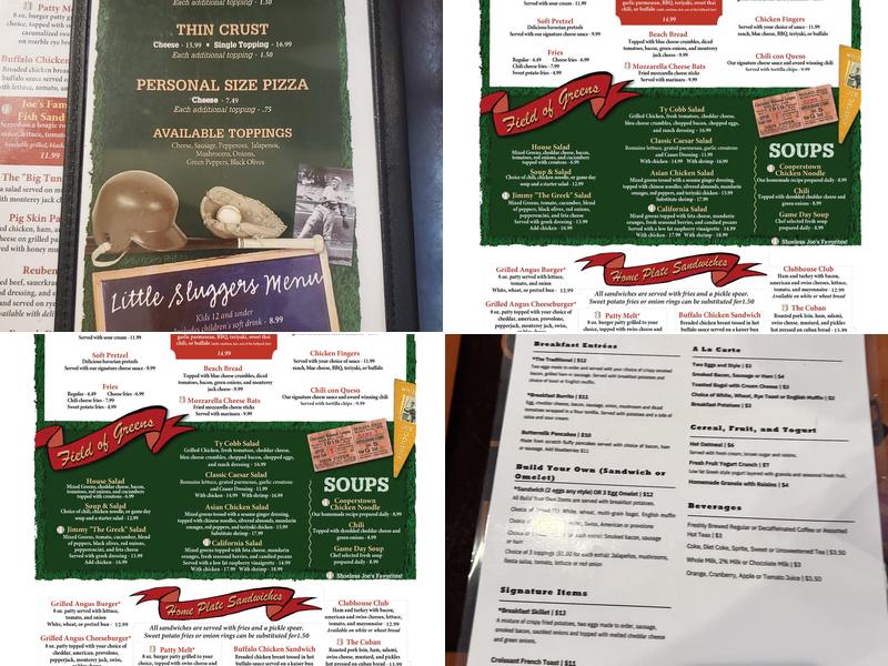 Shoeless Joe's Sports Cafe Menu
