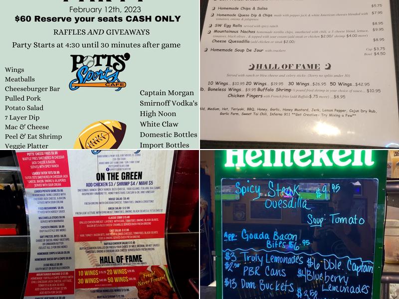 Pott's Sports Cafe Menu