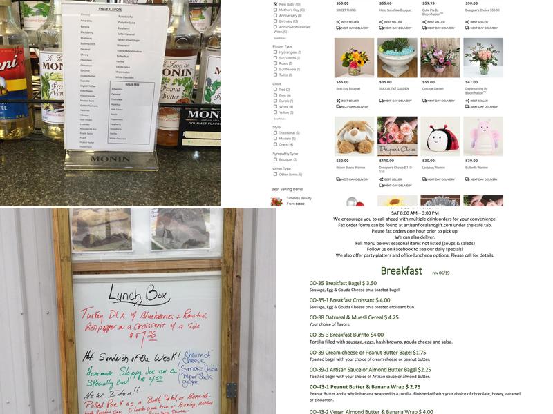 Artisan Floral & Gift Boutique Menu