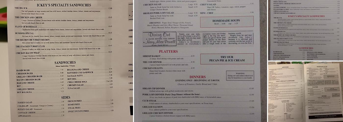 Ickey's Menu
