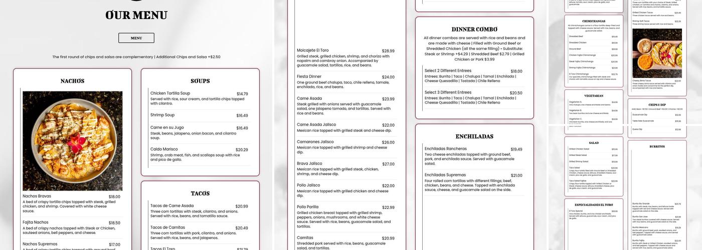 EL Toro Mexican Bar & Grill Menu