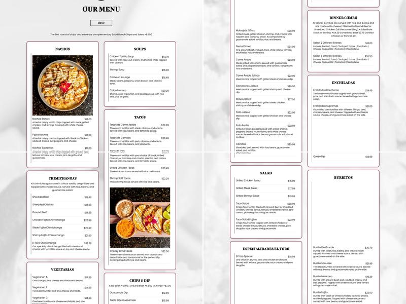 EL Toro Mexican Bar & Grill Menu