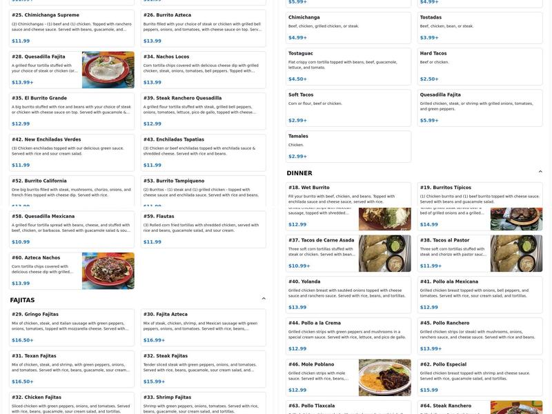 Azteca Mexican Restaurant Menu