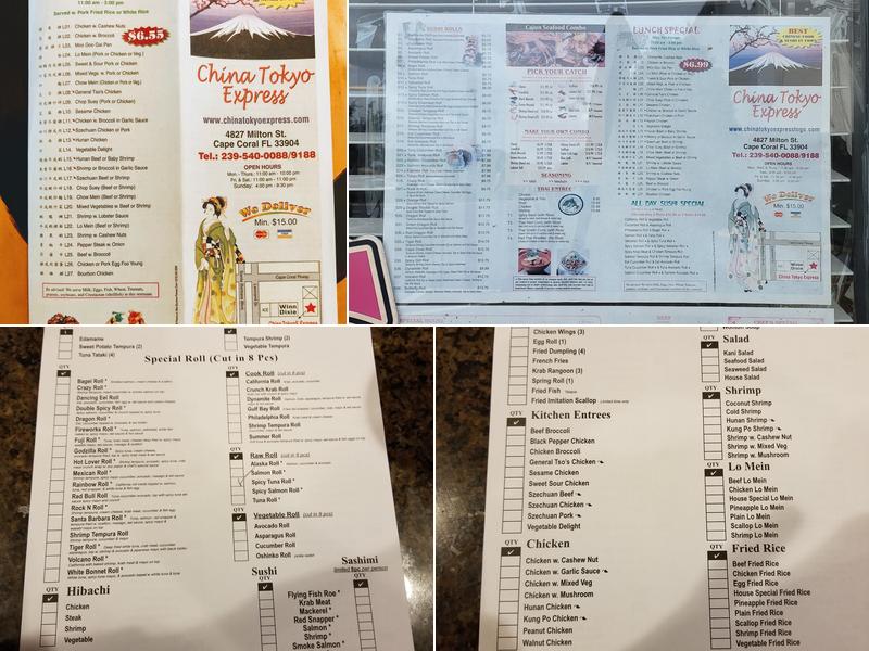 China Tokyo Express Menu