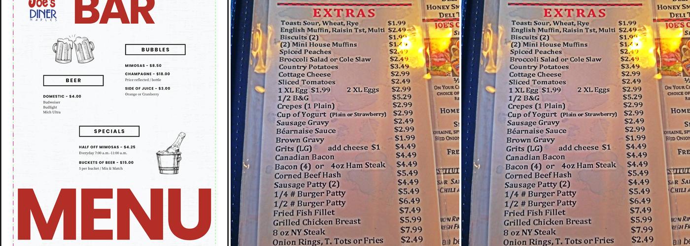 Joe's Diner Menu