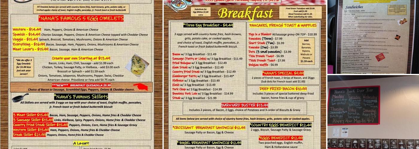 Nana's Diner Naples Menu