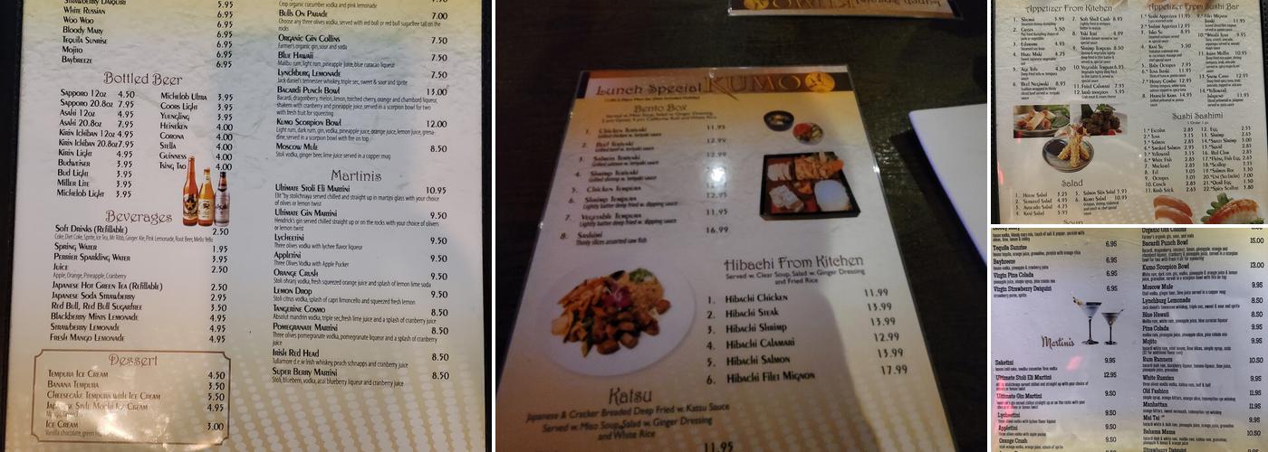 Kumo Japanese Steakhouse Menu