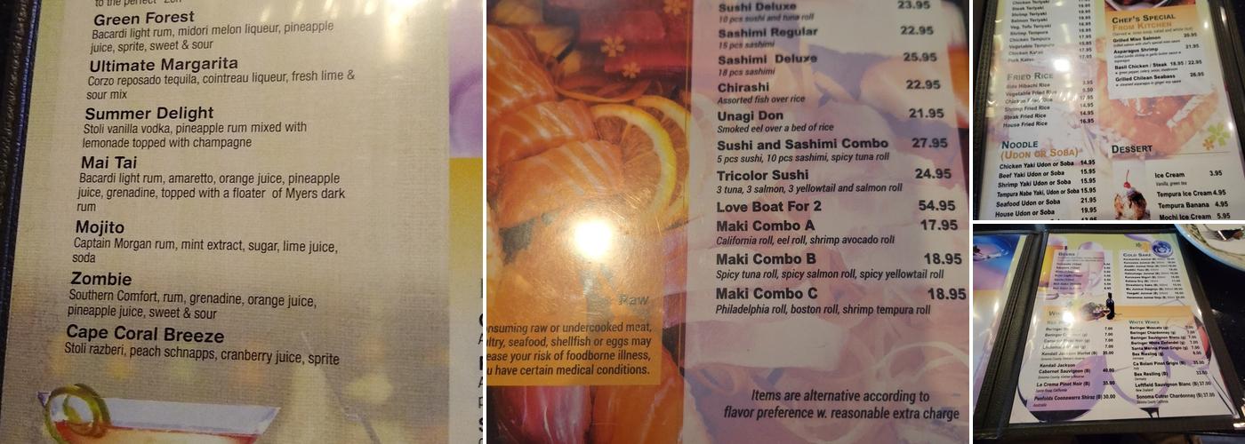 Hana Japanese Steakhouse and Sushi lounge Menu