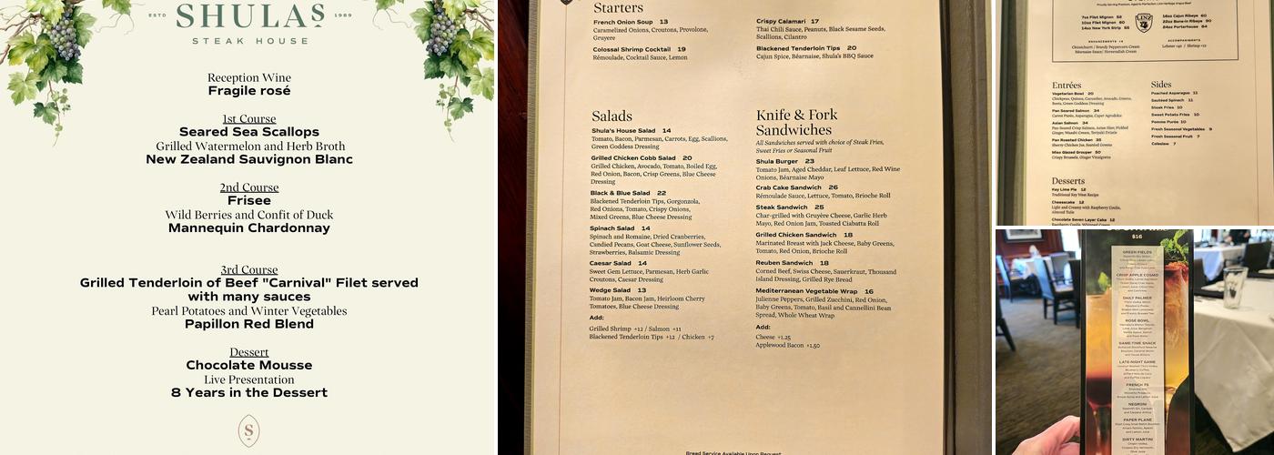 Shula's Steak House Menu