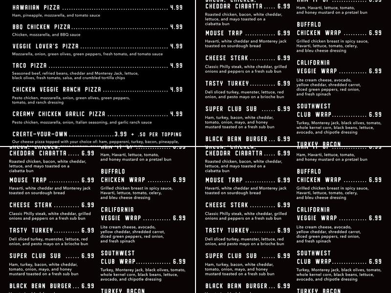 Centre Café Menu