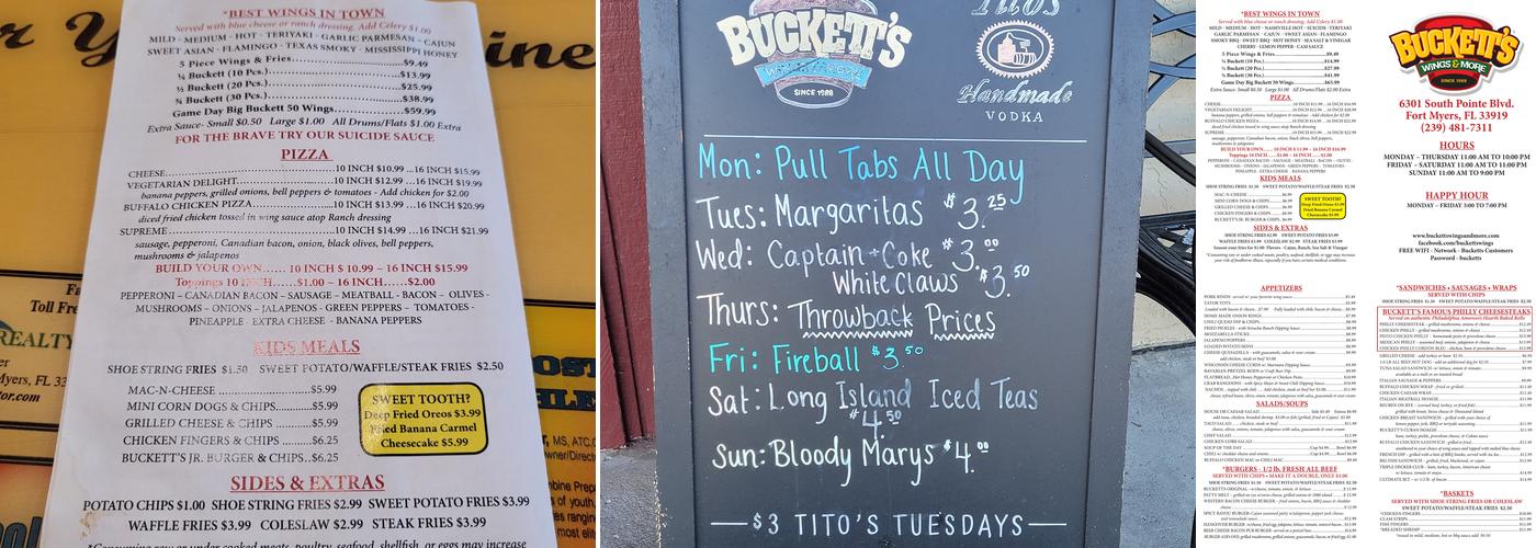 Buckett's Wings & More Menu