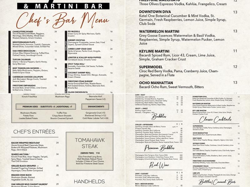 The Firestone Skybar & Martini Bar Menu