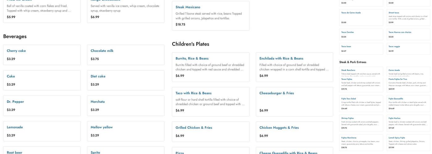 Fiesta Ranchera Mexican Restaurant Menu