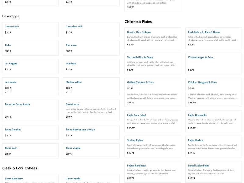 Fiesta Ranchera Mexican Restaurant Menu