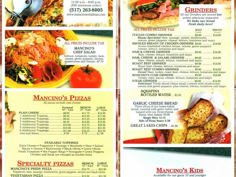 Mancinos Menu