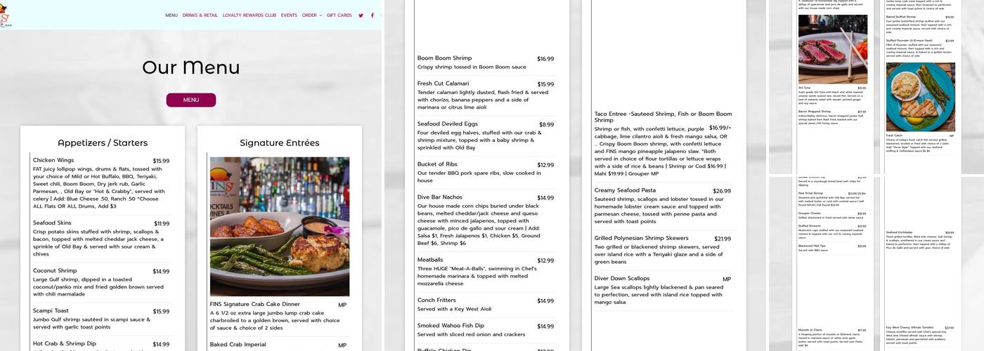 FINS Seafood & Dive Bar Menu