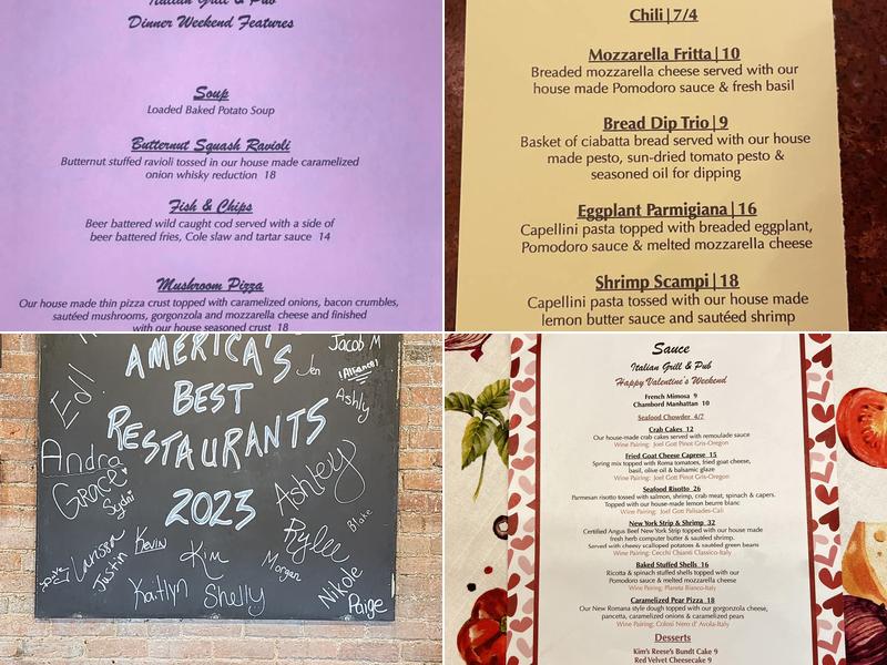 Sauce Italian Grill & Pub Menu