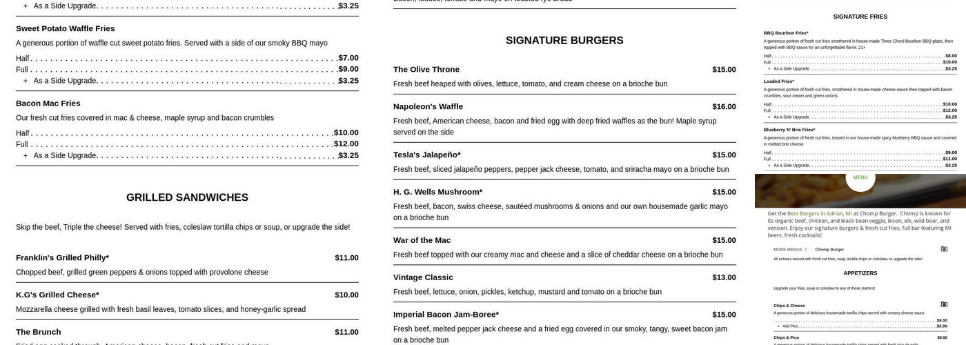 Chomp Burger Menu