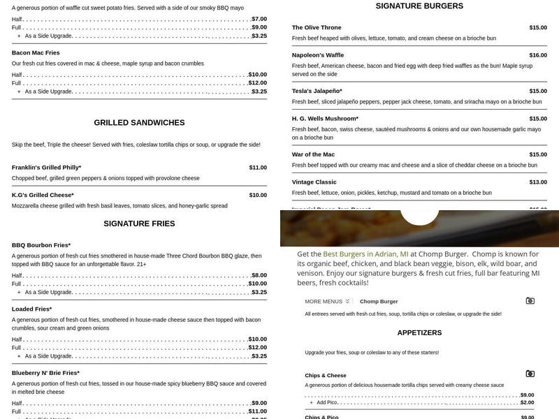 Chomp Burger Menu