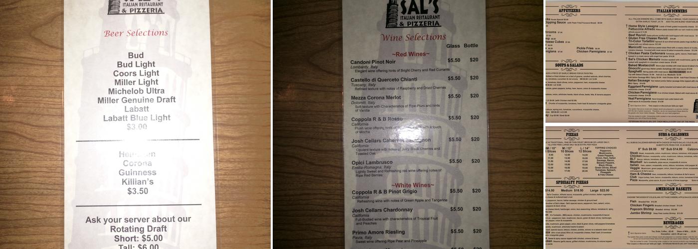 Sal's Italian Restaurant Menu