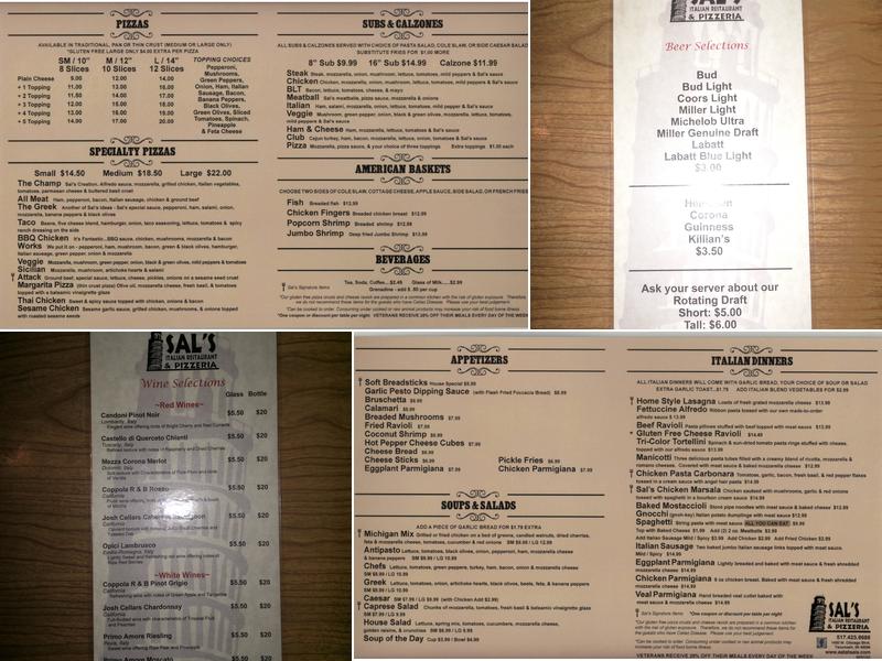 Sal's Italian Restaurant Menu