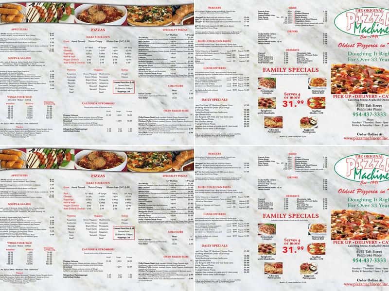 Pizza Machine Menu