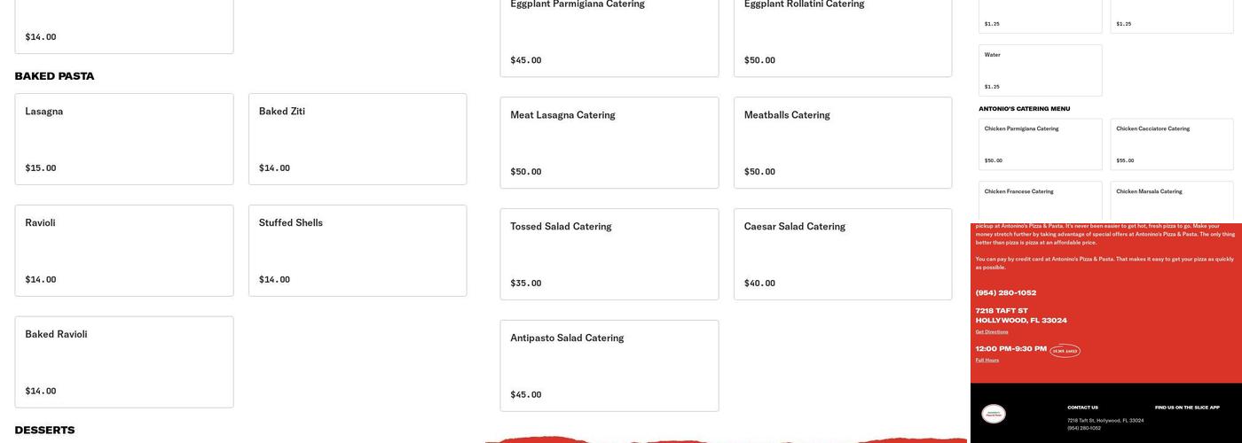 Antonino's Pizza & Pasta Menu