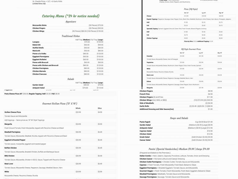 Zinncredible Pizza Menu