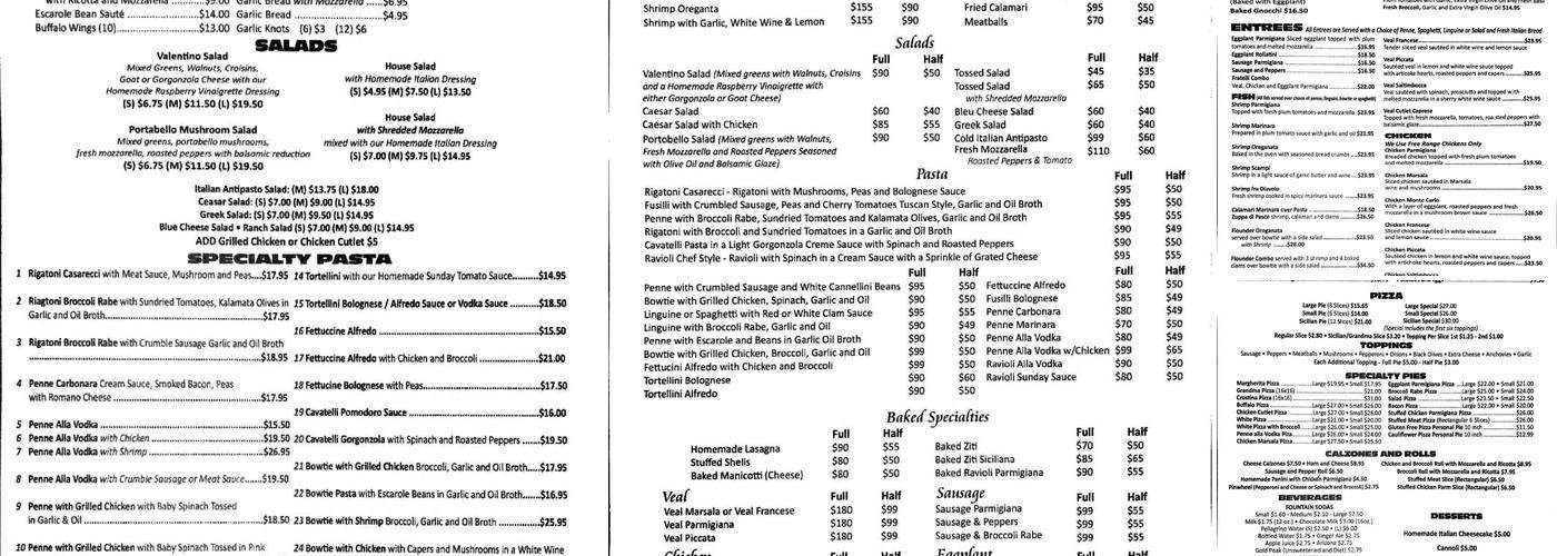 Fratelli Pizzeria Menu