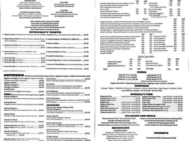 Fratelli Pizzeria Menu