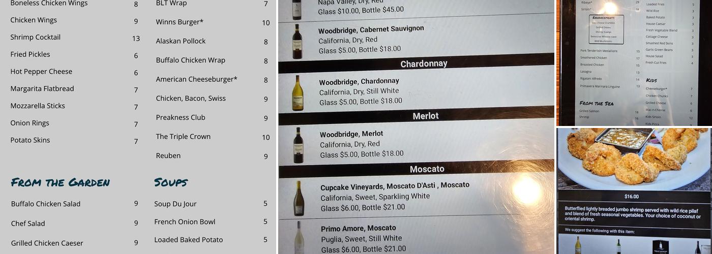 JJ Winns Restaurant & Lounge Menu