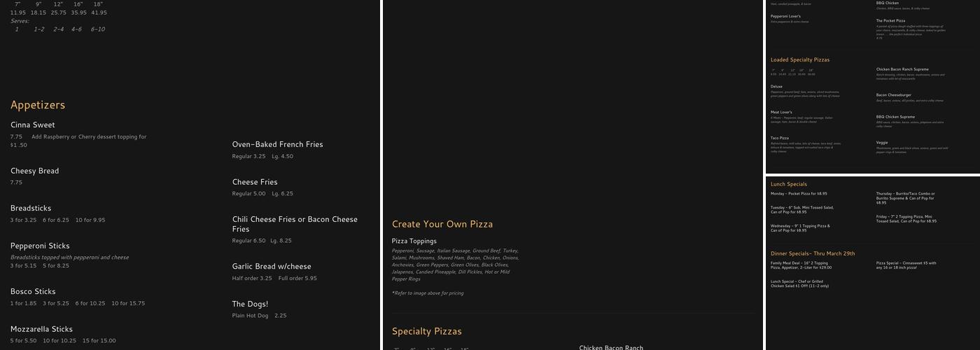 Pizza Barn Inc. Menu