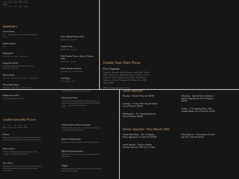 Pizza Barn Inc. Menu