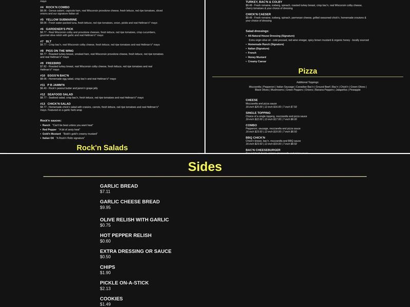 Rock'n Rollz Sandwich Co Menu