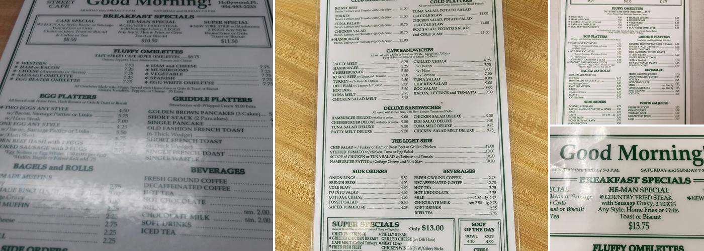 Taft Street Cafe Menu